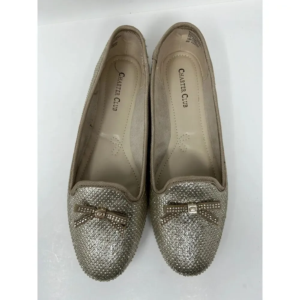 Charter Club Women Slip On Loafers Kimii 2 Size US 8 Wide Platino Bling Bow